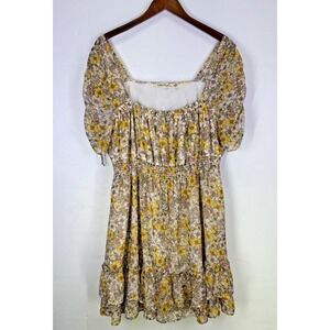 Liberty Love Woman's Peasant Dress Size 1XL Yellow Ditsy Floral Boho Cottagecore